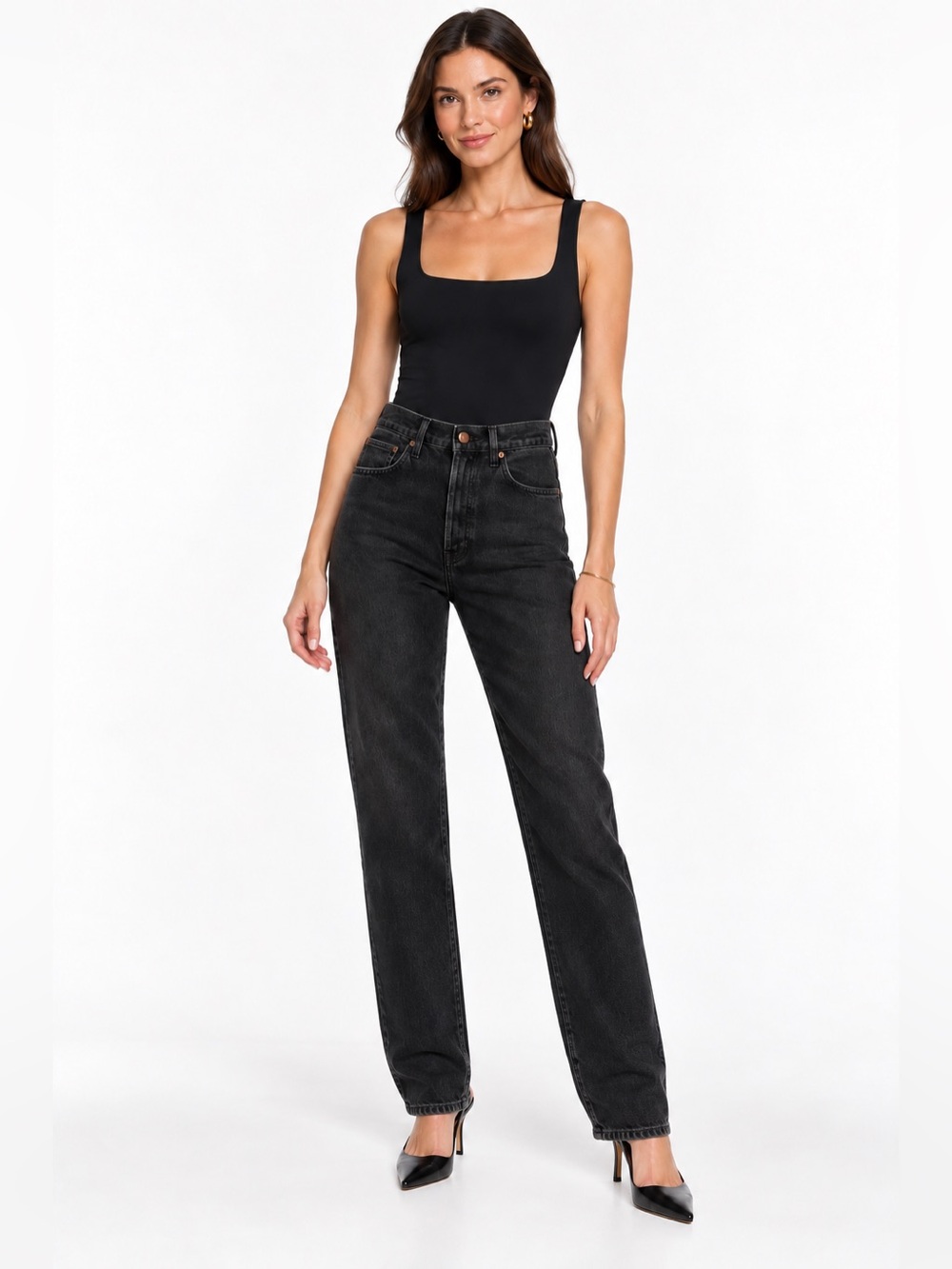 AGOLDE Women’s Washed Black High Rise Straight Leg Cropped Denim Jeans Size 27